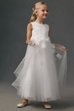 Princess V-Neck Floor-Length Tulle/Satin Flower Girl Dress