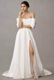 Off-The-Shoulder A-Line Taffeta Wedding Gown