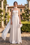 Strapless Neck-Scarf Drop-Waist Satin Wedding Gown