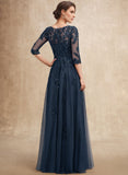 A-line V-Neck Floor-Length Tulle Lace Mother of the Bride Dress With Sequins