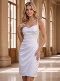 Spaghetti Strap Sweetheart Allover Ruched Side Wrap Bodycon Midi Dress