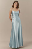 Spaghetti Straps Cowl Neck Satin Bridesmaid Dress with Lace-Up Back
