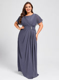 A-line Scoop Floor-Length Chiffon Mother of the Bride Dress With Pleated Beading