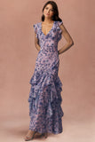 Floral Chiffon V-Neck Maxi Prom Dress