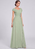 V-Neck Cap Sleeve Beaded Brooch Diagonal Ruched Sequin Panel A-Line Chiffon Mother of the Bride Dress