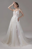 A-Line Court Train Lace Tulle Wedding Dress