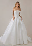 Strapless Long Sleeves Lace Satin Wedding Dress