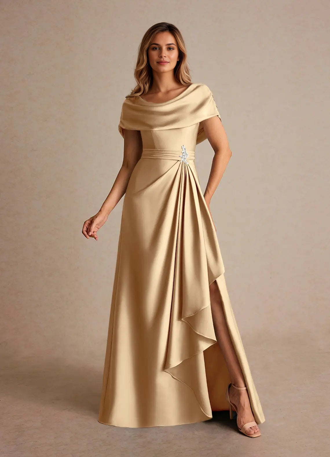 A-Line Pleated Stretch Satin Mother of the Bride Dress RoseProm A-Line Pleated Stretch Satin Mother of the Bride Dress RoseProm