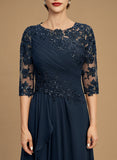 A-line Scoop Floor-Length Lace Chiffon Mother of the Bride Dress With Cascading Ruffles Sequins