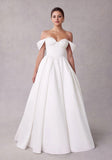 Sweetheart Corset Off-the-Shoulder Sleeves Satin Beading Wedding Gown
