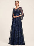 Illusion Scoop Neck Split Cape Sleeve Allover Sequin Floral Lace A-Line Mother of the Bride Dress