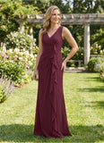 2-Piece V-Neck Cascade Ruffle Chiffon Mother of the Bride Dress with 3/4 Sleeve Jacket