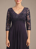 Empire V-Neck Floor-Length Lace Chiffon Mother of the Bride Dress With Cascading Ruffles Sequins