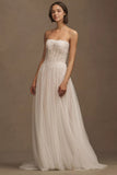 Beaded Tulle Strapless A-Line Wedding Gown