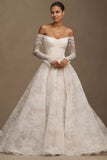 Lace Off-The-Shoulder Long-Sleeve Ball-Skirt Wedding Gown