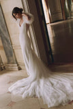 Crepe V-Neck Pearl A-Line Wedding Gown