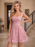 Wide Strap Sweetheart Allover Floral Lace Open Back Bow Tie A-Line Mini Dress