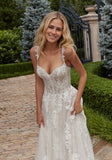 Ethereal A-line Frosted Floral Embroidered Appliqués Lace Wedding Gown