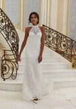 Chantilly Lace Halter Wedding Gown Keyhole Back with Scalloped Edging