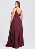 A-line V-Neck Floor-Length Chiffon Bridesmaid Dress With Ruffle