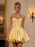 Strapless Sweetheart Bow Boned Corset Satin Bubble Homecoming Dress