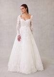 Romantic Strapless Sweetheart Neckline Lace Ball Gown with Scalloped Hem and Long Sleeves