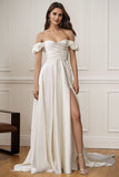 Off-The-Shoulder A-Line Satin Wedding Gown