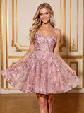 Spaghetti Strap Sweetheart Sequin Floral A-Line Tulle Mini Dress