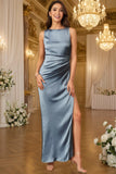 High-Neck Satin Maxi Gown
