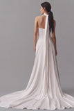 Strapless Neck-Scarf Drop-Waist Satin Wedding Gown