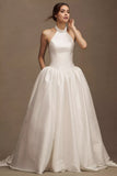 Taffeta Basque-Waist Halter Wedding Gown