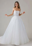 Strapless Straight Lace Tulle Wedding Dress