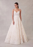 Lace Sweetheart Spaghetti Straps Wedding Gown with Scalloped Hem and Satin Back Bow