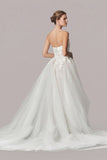 Strapless Floral Applique Tulle Wedding Dress with Chapel Train