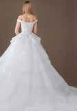 Off The Shoulder V-Neck Tulle Wedding Dress