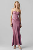 Strapless Sweetheart Lace Corset Satin Bridesmaid Dress with Bow Back
