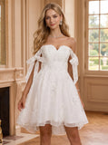 Sweetheart Bow Tie Straps Sequin Floral Embroidered Tulle A-Line Mini Dress
