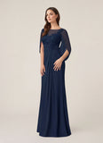 Bateau Neck Lace Applique Cape Sleeve Ruched Chiffon Mother of the Bride Dress