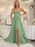A-line Chiffon V-Neck Long Bridesmaid Dresses