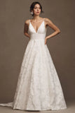Spaghetti Straps V Neck A Line Wedding Gown