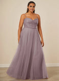 Plus Size Pleated Tulle and Chantilly Lace A-line Formal/Prom Dress