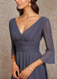 A-line V-Neck Floor-Length Chiffon Mother of the Bride Dress With Cascading Ruffles