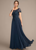 A-line Scoop Illusion Floor-Length Lace Chiffon Mother of the Bride Dress With Sequins