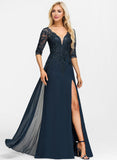 Sheath/Column V-Neck Floor-Length Lace Chiffon Mother of the Bride Dress With Sequins