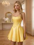 Strapless Pearl Trim Boned Corset Satin A-Line Homecoming Dress