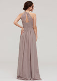 A-line/Princess Halter Sleeveless Long/Floor-Length Chiffon Bridesmaid Dresses With Pleated