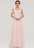 A-line/Princess Sweetheart Sleeveless Long/Floor-Length Chiffon Bridesmaid Dress With Pleated