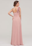 A-Line Chiffon Flower One-Shoulder Sleeveless Floor-Length Bridesmaid Dresses