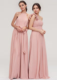 A-Line Chiffon Flower One-Shoulder Sleeveless Floor-Length Bridesmaid Dresses