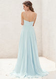 A-line V-Neck Sleeveless Asymmetrical Chiffon Bridesmaid Dress With Cascading Ruffles Pleated